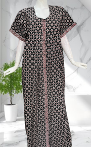 Black Ikat Full Open Pure Cotton Nighty. Pure Cotton | Laces and Frills - Laces and Frills