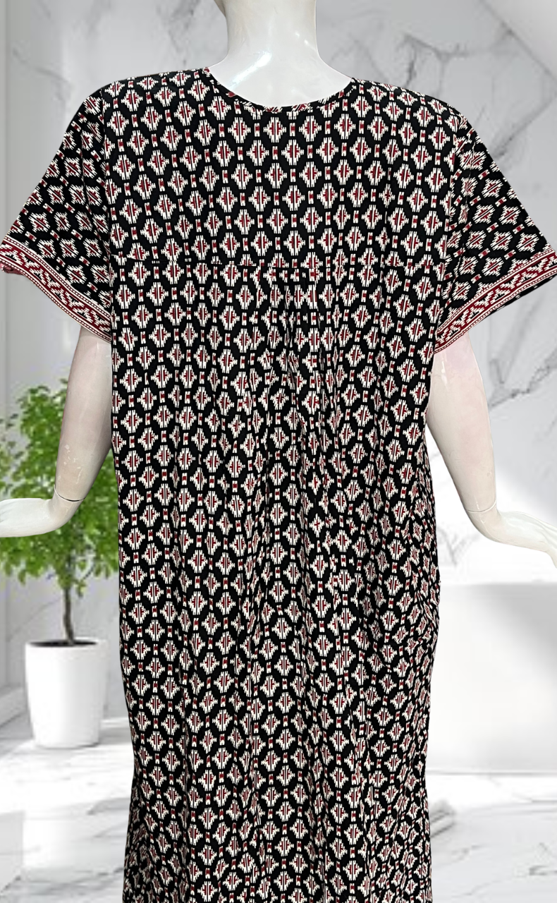 Black Ikat Full Open Pure Cotton Nighty. Pure Cotton | Laces and Frills - Laces and Frills