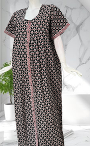 Black Ikat Full Open Pure Cotton Nighty. Pure Cotton | Laces and Frills - Laces and Frills