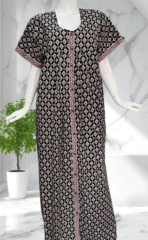 Black Ikat Full Open Pure Cotton Nighty. Pure Cotton | Laces and Frills - Laces and Frills