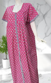 Pink Ikat Full Open Pure Cotton Nighty. Pure Cotton | Laces and Frills - Laces and Frills