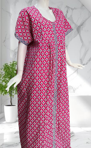 Pink Ikat Full Open Pure Cotton Nighty. Pure Cotton | Laces and Frills - Laces and Frills