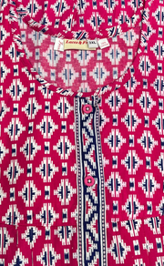 Pink Ikat Full Open Pure Cotton Nighty. Pure Cotton | Laces and Frills - Laces and Frills