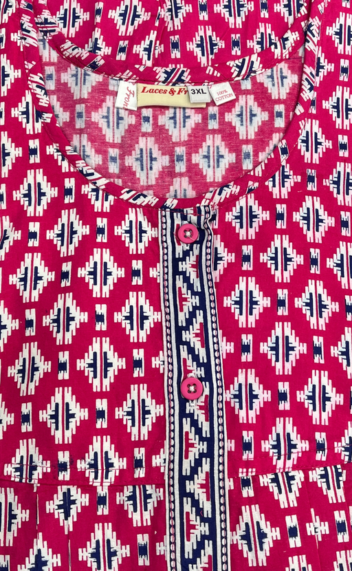 Pink Ikat Full Open Pure Cotton Nighty. Pure Cotton | Laces and Frills - Laces and Frills