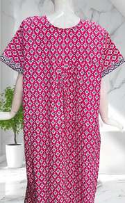 Pink Ikat Full Open Pure Cotton Nighty. Pure Cotton | Laces and Frills - Laces and Frills