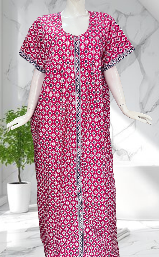 Pink Ikat Full Open Pure Cotton Nighty. Pure Cotton | Laces and Frills - Laces and Frills