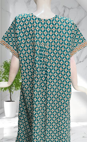 Sea Green Ikat Full Open Pure Cotton Nighty. Pure Cotton | Laces and Frills - Laces and Frills