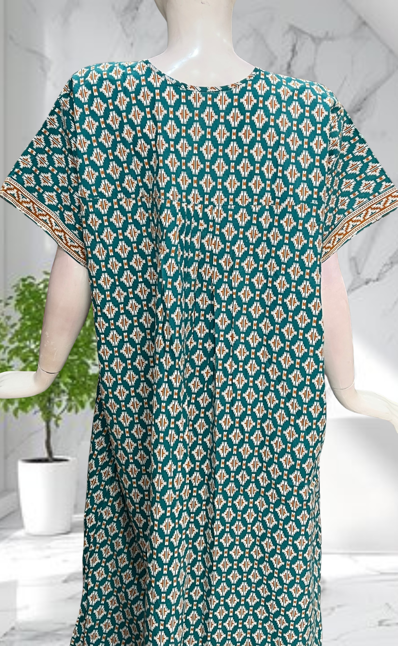 Sea Green Ikat Full Open Pure Cotton Nighty. Pure Cotton | Laces and Frills - Laces and Frills