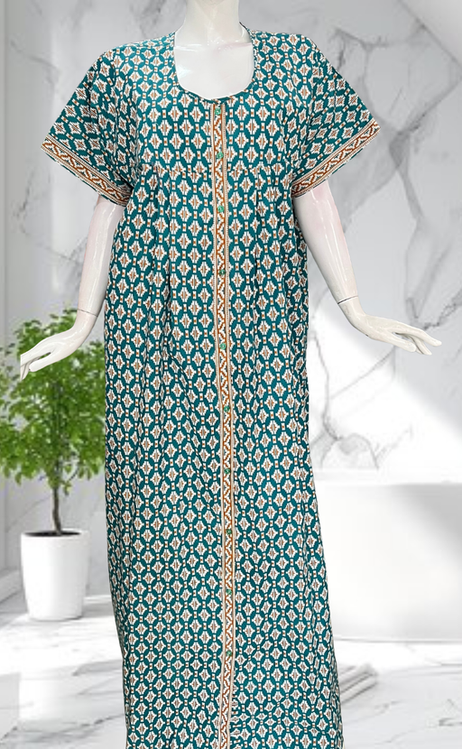 Sea Green Ikat Full Open Pure Cotton Nighty. Pure Cotton | Laces and Frills - Laces and Frills