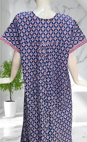 Blue Ikat Full Open Pure Cotton Nighty. Pure Cotton | Laces and Frills - Laces and Frills