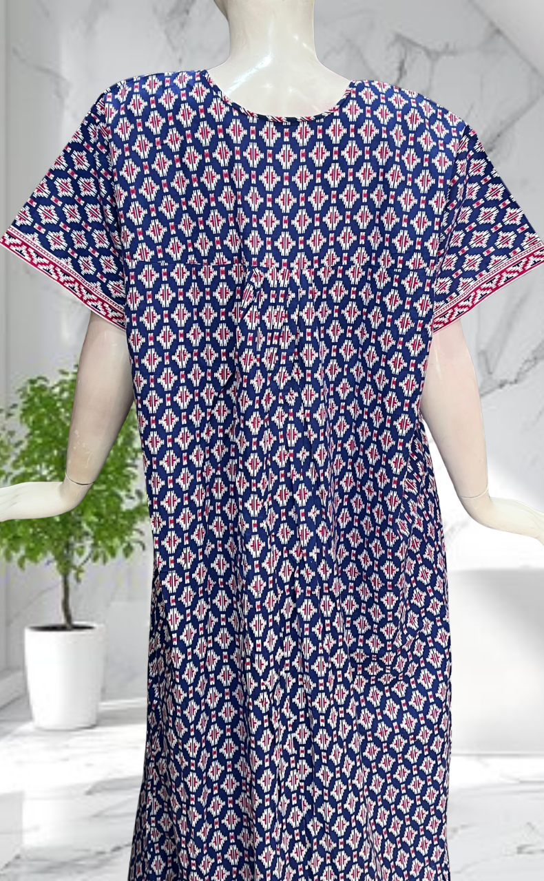 Blue Ikat Full Open Pure Cotton Nighty. Pure Cotton | Laces and Frills - Laces and Frills