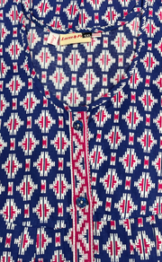 Blue Ikat Full Open Pure Cotton Nighty. Pure Cotton | Laces and Frills - Laces and Frills
