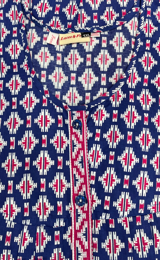 Blue Ikat Full Open Pure Cotton Nighty. Pure Cotton | Laces and Frills - Laces and Frills