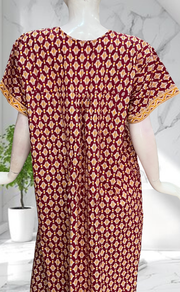 Maroon Ikat Full Open Pure Cotton Nighty. Pure Cotton | Laces and Frills - Laces and Frills