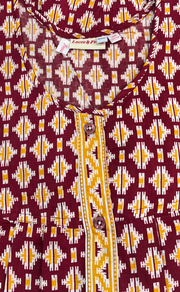 Maroon Ikat Full Open Pure Cotton Nighty. Pure Cotton | Laces and Frills - Laces and Frills