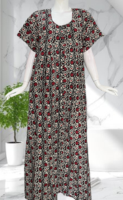 Black Floral Full Open Pure Cotton Nighty. Pure Cotton | Laces and Frills - Laces and Frills