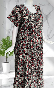 Black Floral Full Open Pure Cotton Nighty. Pure Cotton | Laces and Frills - Laces and Frills