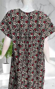 Black Floral Full Open Pure Cotton Nighty. Pure Cotton | Laces and Frills - Laces and Frills