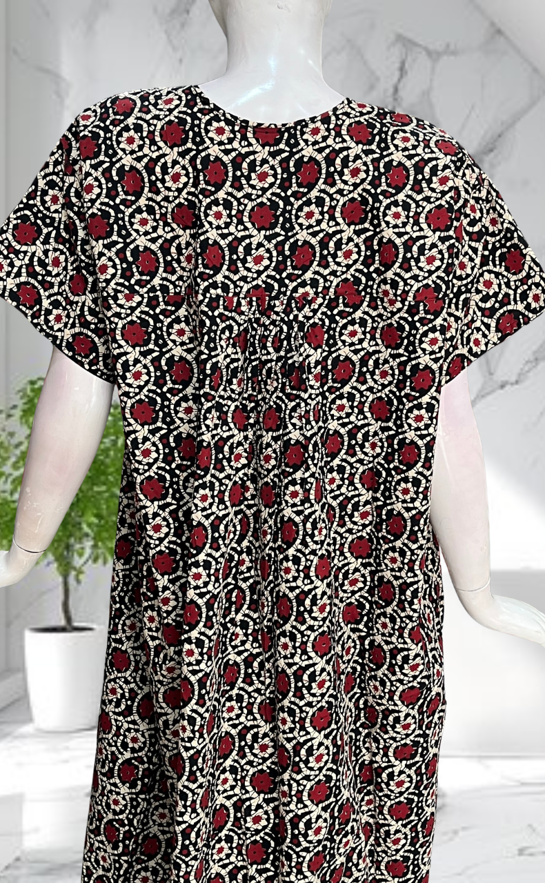 Black Floral Full Open Pure Cotton Nighty. Pure Cotton | Laces and Frills - Laces and Frills