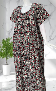 Black Floral Full Open Pure Cotton Nighty. Pure Cotton | Laces and Frills - Laces and Frills