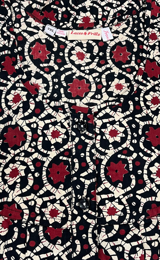 Black Floral Full Open Pure Cotton Nighty. Pure Cotton | Laces and Frills - Laces and Frills