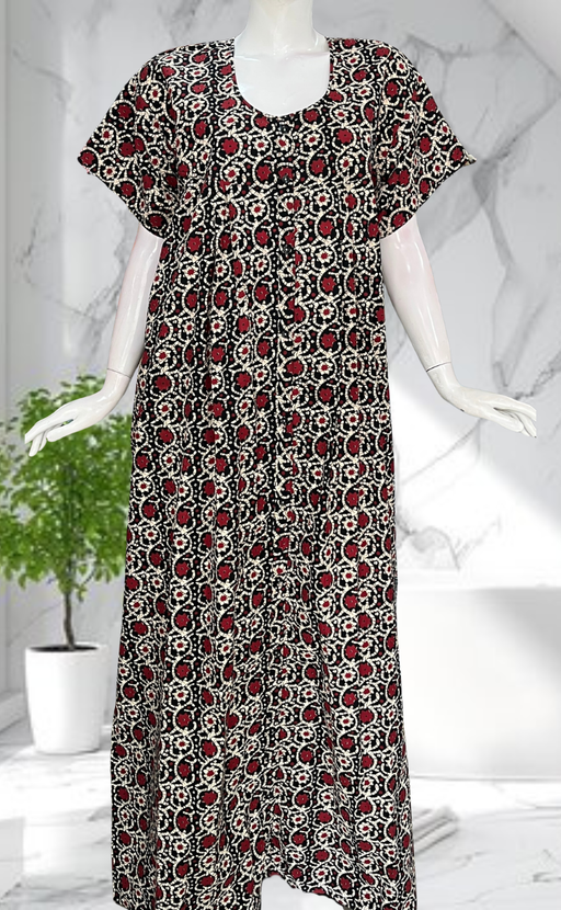 Black Floral Full Open Pure Cotton Nighty. Pure Cotton | Laces and Frills - Laces and Frills