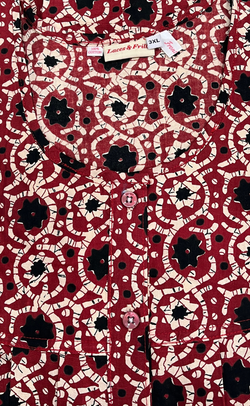 Maroon Floral Full Open Pure Cotton Nighty. Pure Cotton | Laces and Frills - Laces and Frills