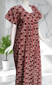 Maroon Floral Full Open Pure Cotton Nighty. Pure Cotton | Laces and Frills - Laces and Frills