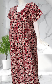 Maroon Floral Full Open Pure Cotton Nighty. Pure Cotton | Laces and Frills - Laces and Frills