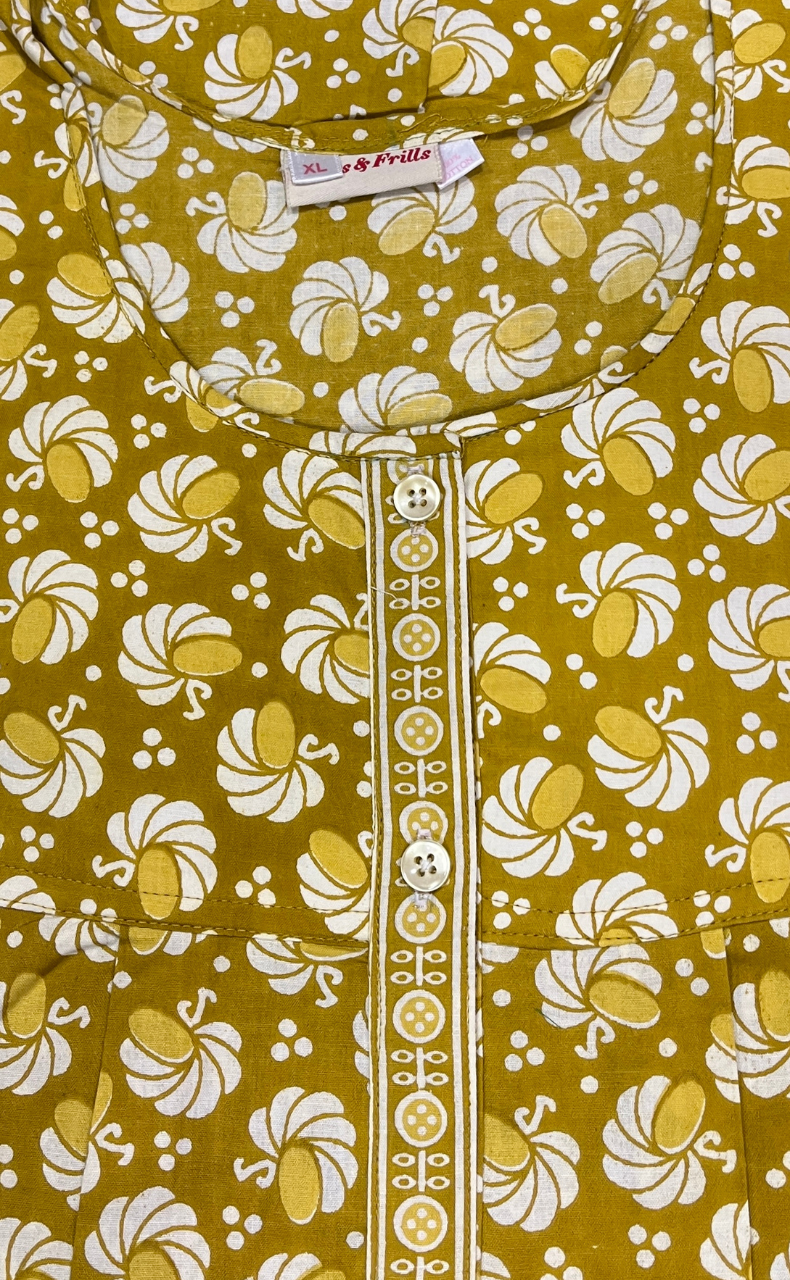 Lime Green Floral Full Open Pure Cotton Nighty. Pure Cotton | Laces and Frills