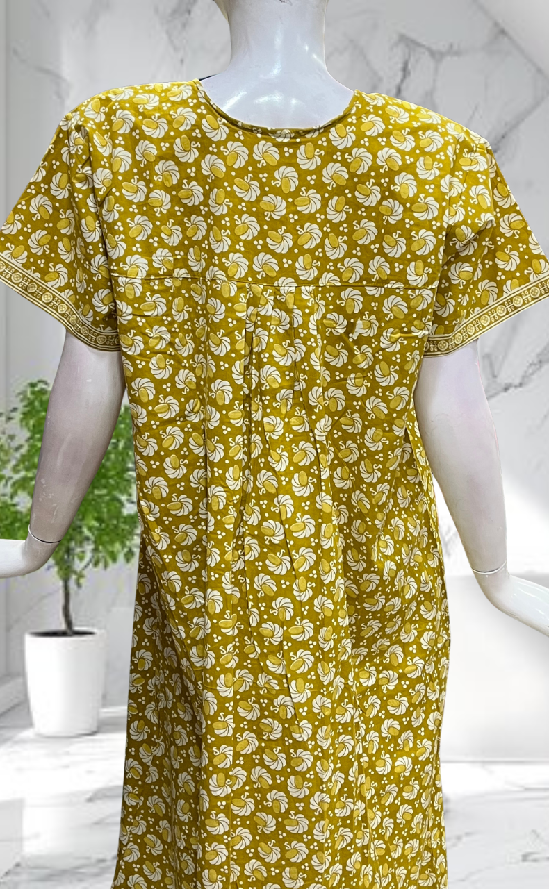Lime Green Floral Full Open Pure Cotton Nighty. Pure Cotton | Laces and Frills