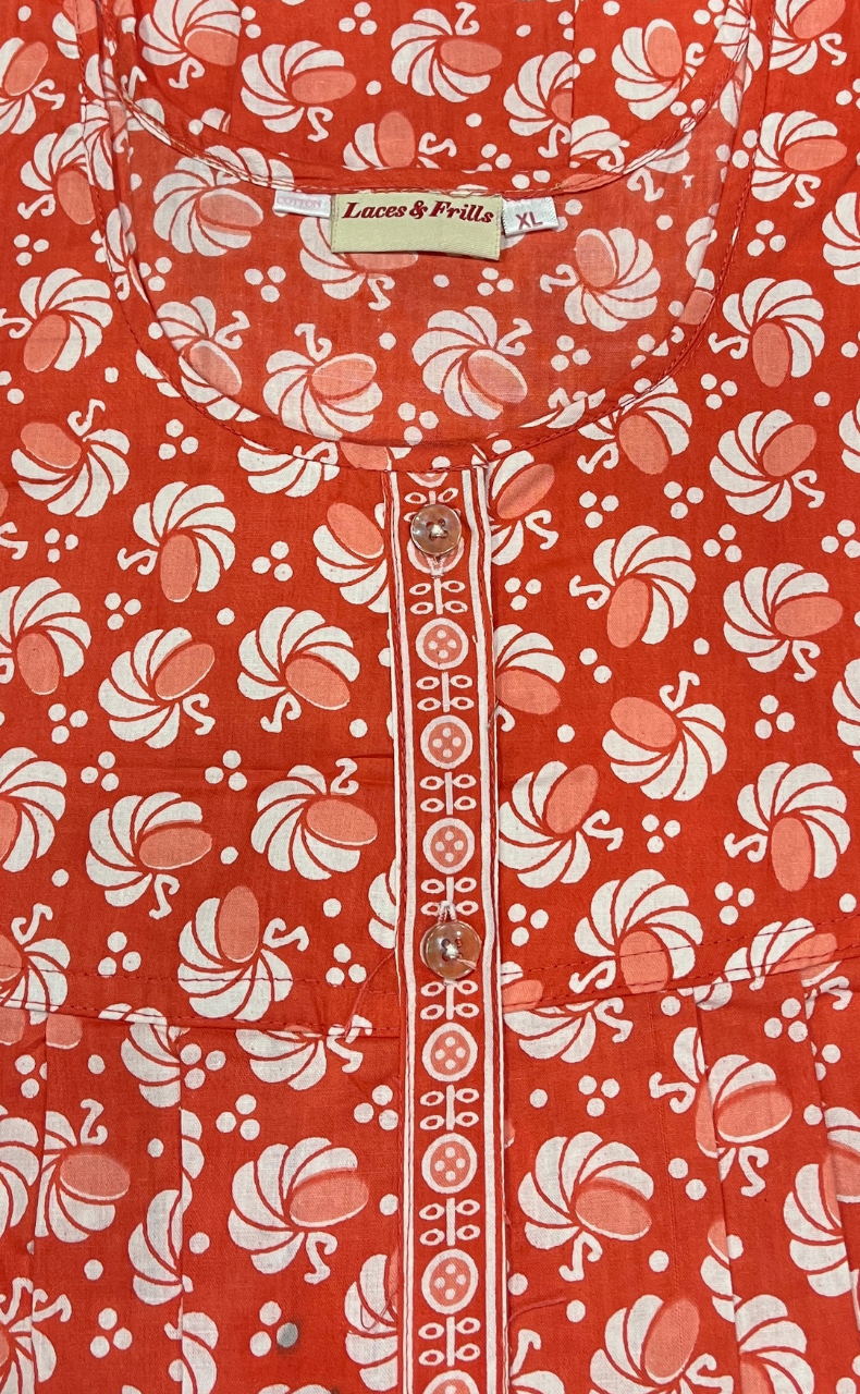 Peach Floral Full Open Pure Cotton Nighty. Pure Cotton | Laces and Frills - Laces and Frills