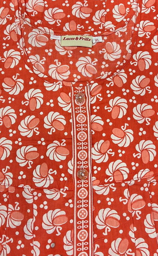 Peach Floral Full Open Pure Cotton Nighty. Pure Cotton | Laces and Frills - Laces and Frills