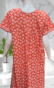 Peach Floral Full Open Pure Cotton Nighty. Pure Cotton | Laces and Frills - Laces and Frills