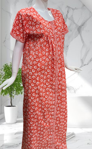 Peach Floral Full Open Pure Cotton Nighty. Pure Cotton | Laces and Frills - Laces and Frills