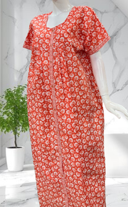 Peach Floral Full Open Pure Cotton Nighty. Pure Cotton | Laces and Frills - Laces and Frills