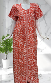 Peach Floral Full Open Pure Cotton Nighty. Pure Cotton | Laces and Frills - Laces and Frills