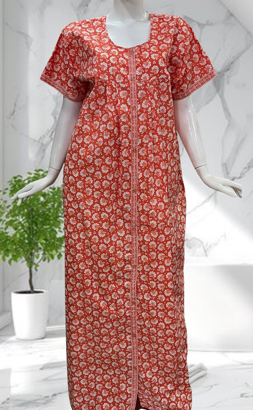 Peach Floral Full Open Pure Cotton Nighty. Pure Cotton | Laces and Frills - Laces and Frills
