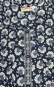 Grey Floral Full Open Pure Cotton Nighty. Pure Cotton | Laces and Frills - Laces and Frills