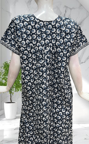 Grey Floral Full Open Pure Cotton Nighty. Pure Cotton | Laces and Frills - Laces and Frills