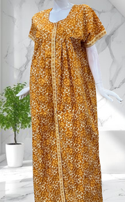 Mustard Floral Full Open Pure Cotton Nighty. Pure Cotton | Laces and Frills - Laces and Frills
