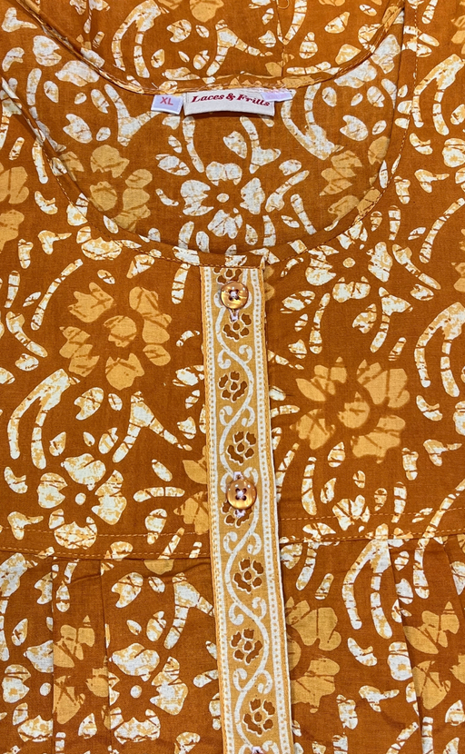 Mustard Floral Full Open Pure Cotton Nighty. Pure Cotton | Laces and Frills - Laces and Frills