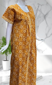 Mustard Floral Full Open Pure Cotton Nighty. Pure Cotton | Laces and Frills - Laces and Frills