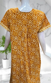 Mustard Floral Full Open Pure Cotton Nighty. Pure Cotton | Laces and Frills - Laces and Frills