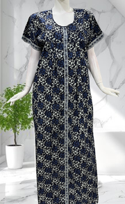 Blue Floral Full Open Pure Cotton Nighty. Pure Cotton | Laces and Frills - Laces and Frills