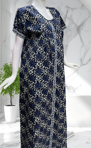 Blue Floral Full Open Pure Cotton Nighty. Pure Cotton | Laces and Frills - Laces and Frills