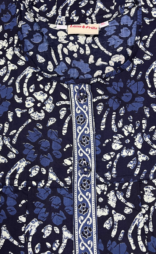 Blue Floral Full Open Pure Cotton Nighty. Pure Cotton | Laces and Frills - Laces and Frills