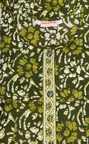 Green Floral Full Open Pure Cotton Nighty. Pure Cotton | Laces and Frills - Laces and Frills