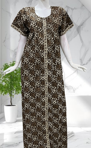Brown Floral Full Open Pure Cotton Nighty. Pure Cotton | Laces and Frills - Laces and Frills