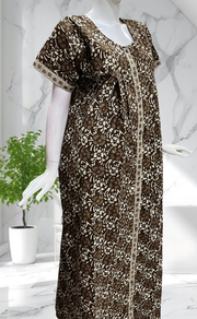 Brown Floral Full Open Pure Cotton Nighty. Pure Cotton | Laces and Frills - Laces and Frills